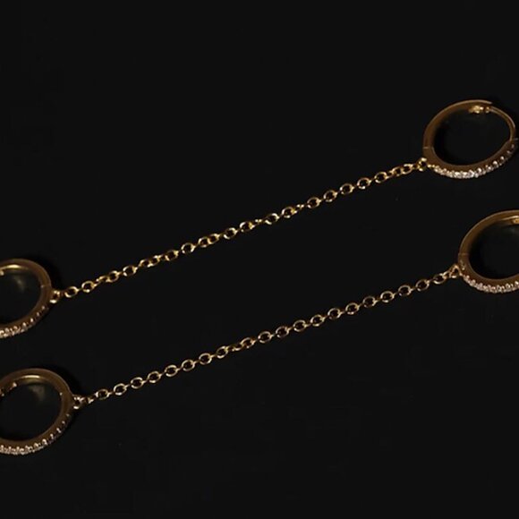 925 Sterling Silver Double Piercing Handcuff Chain Hoop Earrings - Picture 3 of 8